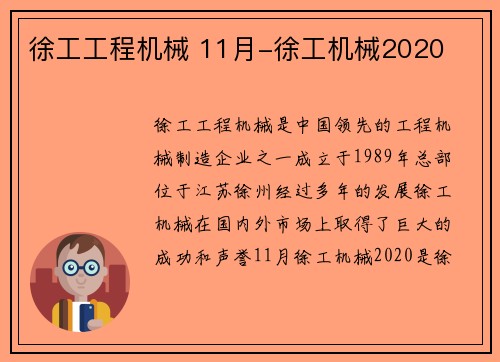徐工工程机械 11月-徐工机械2020