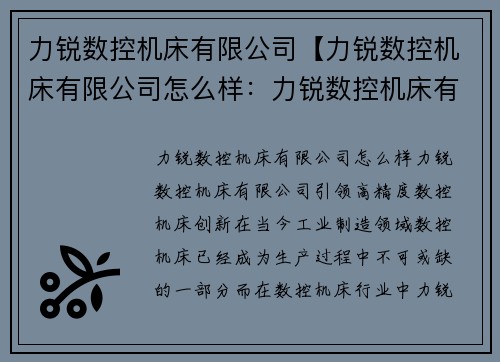 力锐数控机床有限公司【力锐数控机床有限公司怎么样：力锐数控机床有限公司：引领高精度数控机床创新】