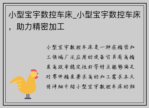 小型宝宇数控车床_小型宝宇数控车床，助力精密加工
